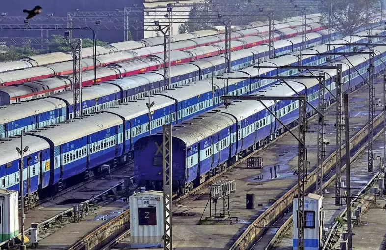 Indian railway Coaches in blue and red color